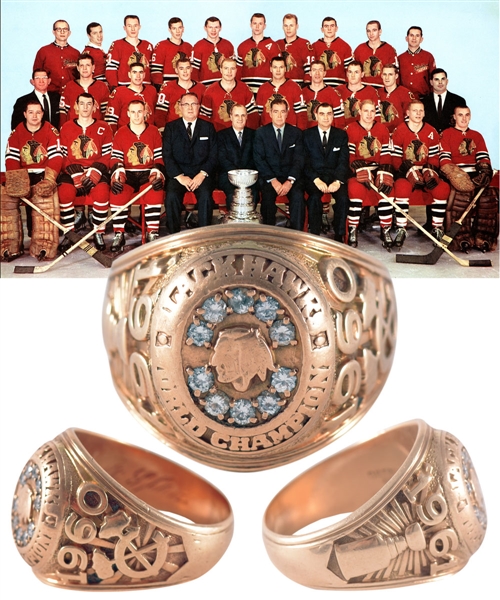Tod Sloans 1960-61 Chicago Black Hawks Stanley Cup Championship 10K Gold and Diamond Ring with Family LOA