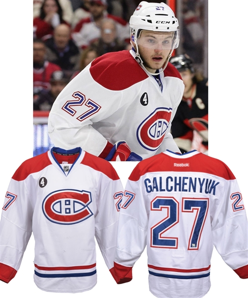 Alex Galchenyuks 2014-15 Montreal Canadiens Game-Worn Jersey with Team LOA - Beliveau Memorial Patch! - Photo-Matched!