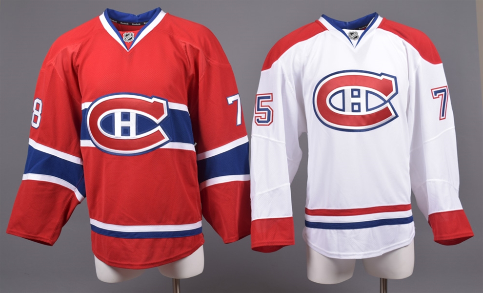 Joe Finley’s and Charles Hudon’s 2014-15 Montreal Canadiens Game-Worn Preseason Home (Finley) and Game-Issued Away (Hudon) Jerseys with Team LOAs