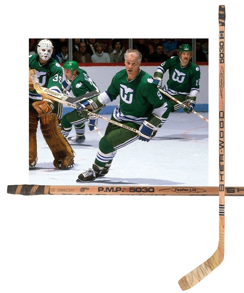 Gordie Howes 1978-79 WHA New England Whalers Multi-Signed Sher-Wood Game-Used Stick