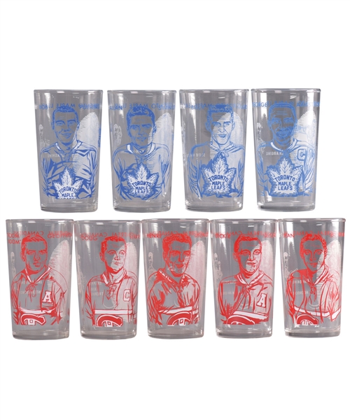 1960-61 York Peanut Butter Montreal Canadiens and Toronto Maple Leafs Hockey Premium Glass Collection of 9