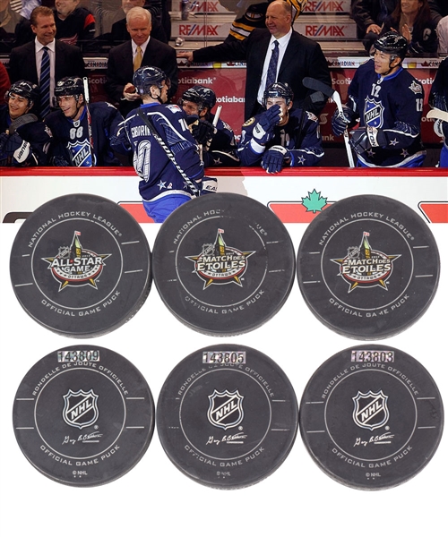 Marian Gaboriks 2012 NHL All-Star Game "Team Chara" Hat Trick Goal Pucks (3) with LOAs