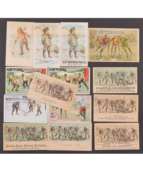 Late-1800s/Early-1900s Antique Hockey and Ice Polo Trade Card Collection of 14 
