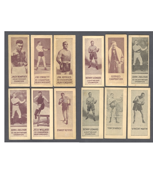 1923 Willards Chocolate V137 Boxers Sepia Near Complete Set (55/56) with 14 Extras Plus 33 B&W Cards - Collection Includes Dempsey, Jeffries, Ketchel, Leonard, Sullivan and Corbett