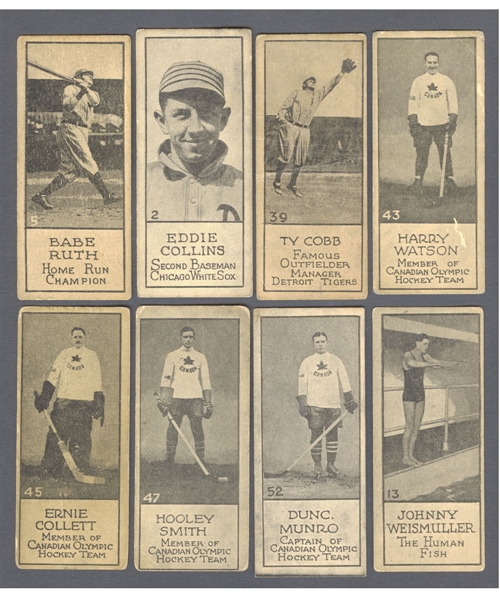 1924 Willards Chocolate V122 "Sports Champions" Complete 56-Card Set Including Babe Ruth, Ty Cobb and Eddie Collins