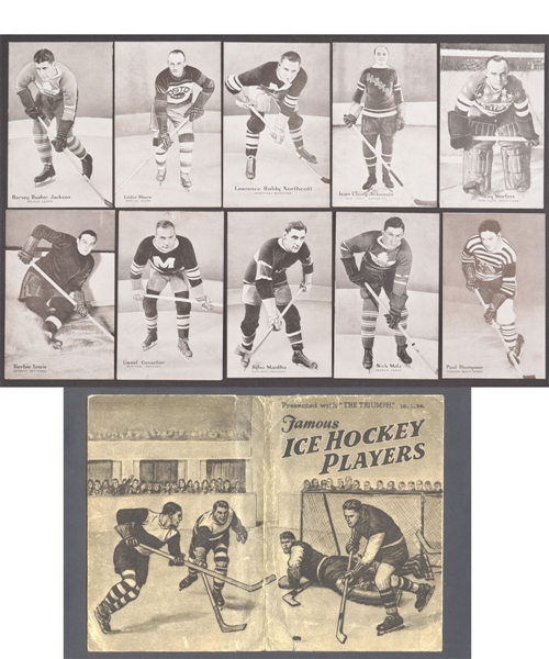 1936 Triumph "Famous Ice Hockey Players" Complete Postcard Set of 10 with Folder