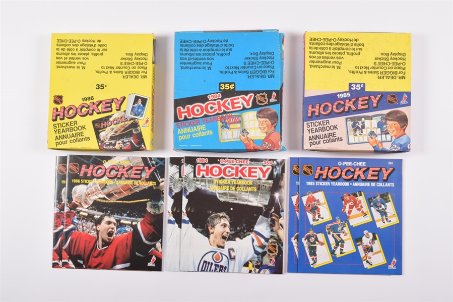 Late-1970s/Early-1980s Topps, O-Pee-Chee and Panini Hockey and Baseball Stickers Boxes (18) Plus Albums