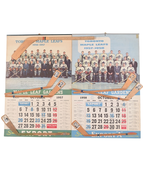 Maple Leafs Gardens 1957-58, 1958-59, 1960-61 and 1961-62 Calendars, 1960s and Earlier Maple Leafs Players Mini-Sticks (6) and More!