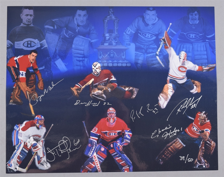 Montreal Canadiens Multi-Signed Limited-Edition Goaltender Photo #39/50 Featuring Roy and Vachon with LOA (11” x 14”) 