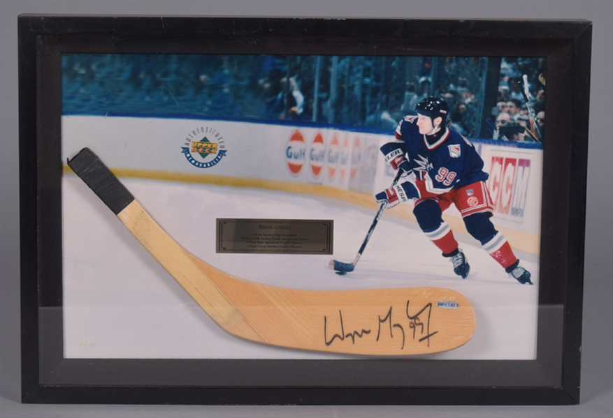 Wayne Gretzky 1997-98 New York Rangers Signed Hockey Stick Blade Limited-Edition Framed Display #32/199 with UDA COA