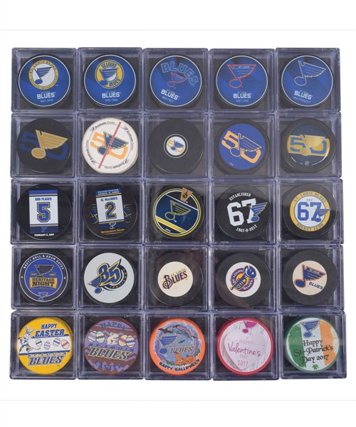 Massive St. Louis Blues & NHL Souvenir and Novelty Hockey Puck Collection of 1200+