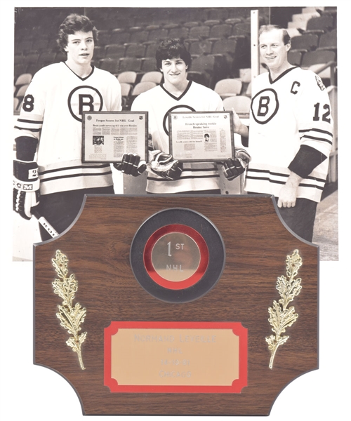 Normand Leveilles October 14th 1981 Boston Bruins First NHL Goal Plaque and Photo with His Signed LOA