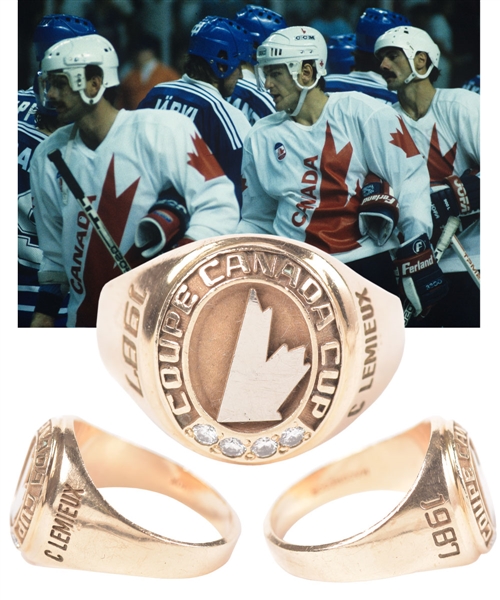 Claude Lemieuxs 1987 Canada Cup Team Canada 10K Gold and Diamond Ring with His Signed LOA