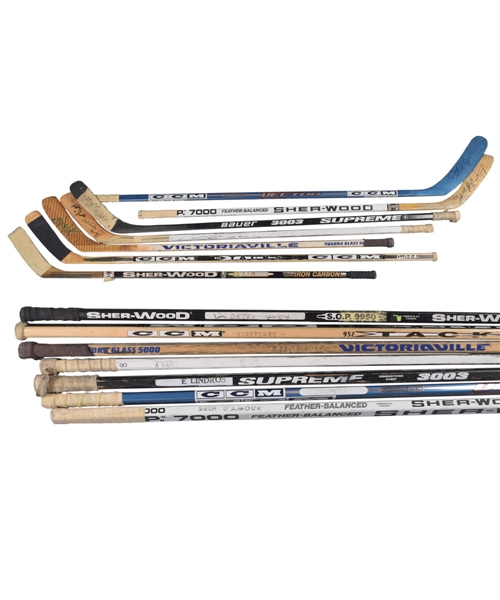 Stars and HOFers Game-Used Stick Collection of 7 Including Lindros, Neely and Thornton
