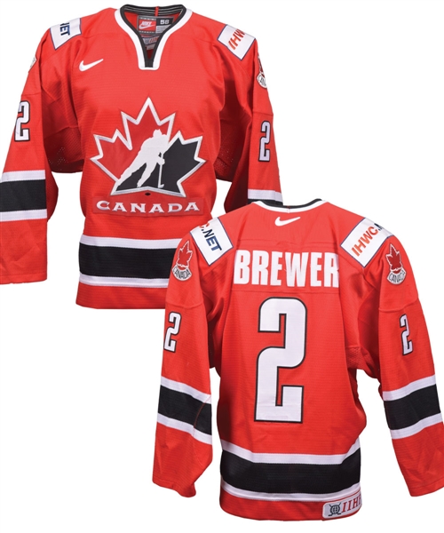 Eric Brewers 2002 IIHF World Championships Team Canada Game-Worn Jersey