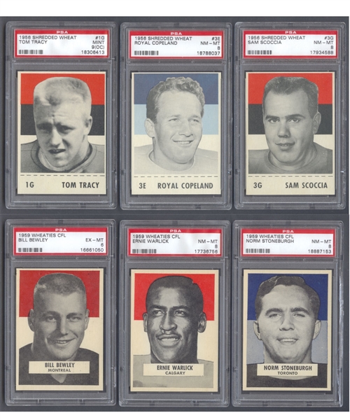1956 Shredded Wheat CFL (9) and 1959 Wheaties CFL (7) PSA-Graded Football Cards - Most Highest Graded!