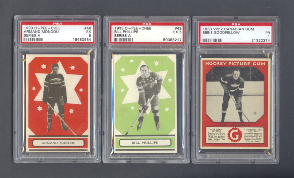 1933-34 Canadian Gum V252 (3) and 1933-34 O-Pee-Chee Series "A" V304 (2) PSA-Graded Hockey Cards