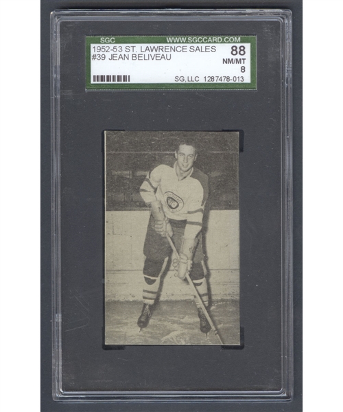 1952-53 St. Lawrence Sales Hockey Card #39 HOFer Jean Beliveau - SGC Graded NM/MT 8 - Highest Graded!