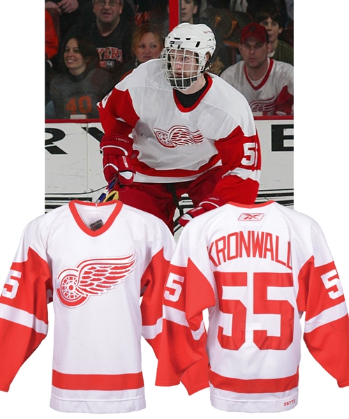 Niklas Kronwalls 2006-07 Detroit Red Wings "100th NHL Game" Game-Worn Jersey with Team COA - Photo-Matched!