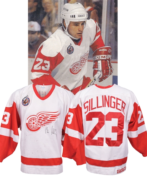 Mike Sillingers 1992-93 Detroit Red Wings Signed Game-Worn Rookie Season Jersey - Centennial Patch! - Photo-Matched!