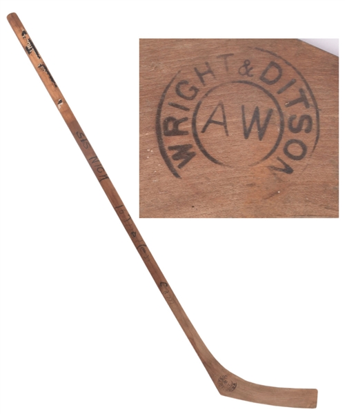 1910s Wright & Ditson "Championship Model" One-Piece Paper Label Hockey Stick
