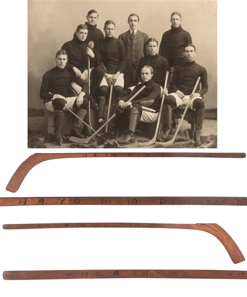 Harvard Hockey Team 1900-01 and 1901-02 Hockey Trophy Stick Collection of 2