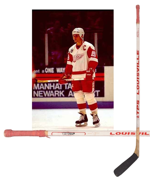 Steve Yzermans Early-1990s Detroit Red Wings Signed Louisville Game-Used Stick