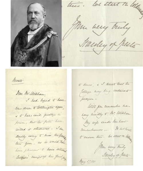 1888 Lord Stanley Handwritten Letter Signed "Stanley of Preston"