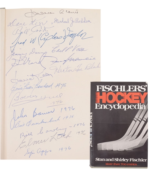 "Fischlers Hockey Encyclopedia" Book with 151 Signatures Including 51 Deceased HOFers Autographs Featuring Plante, Harvey, Taylor, Cook, Joliat, Boucher, Bailey, Bentley and Others!