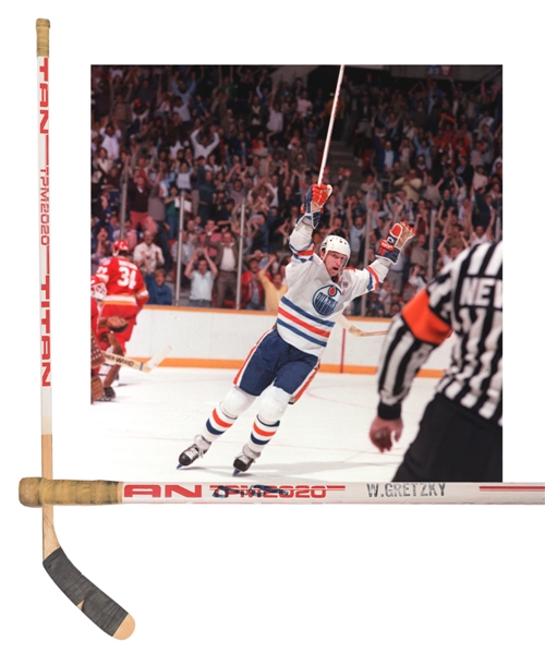 Wayne Gretzkys 1983-84 Edmonton Oilers Titan TPM Game-Used Stanley Cup Playoffs Stick with LOA - From Shawn Chaulk Collection - Photo-Matched!