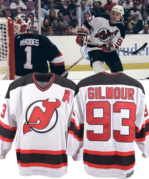 Doug Gilmours 1997-98 New Jersey Devils Game-Worn Alternate Captains Playoffs Jersey with His Signed LOA - Photo-Matched!