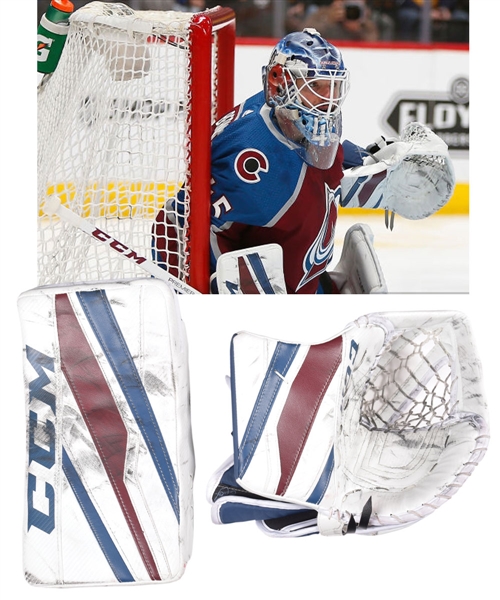 Jonathan Berniers 2017-18 Colorado Avalanche Signed CCM Game-Worn Playoffs Blocker and Glove with His Signed LOA - Photo-Matched!
