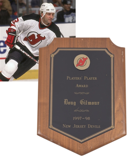 Doug Gilmours 1997-98 New Jersey Devils "Players Player Award" Trophy Plaque with His Signed LOA