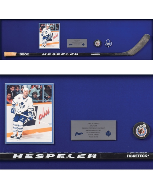 Doug Gilmours March 27th 1993 Toronto Maple Leafs "Breaking the Maple Leafs Single Season Record of 117 Points" Game-Used 118th Point Milestone Stick Display (23" x 68") with His Signed LOA