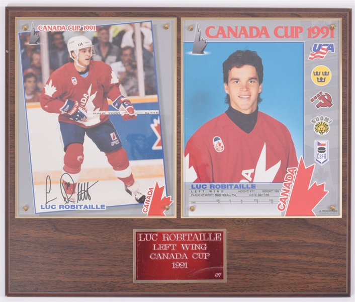 Team Canada 1991 Canada Cup Autographed Photo Plaque Collection of 5 Including Robitaille, Stevens and Ranford
