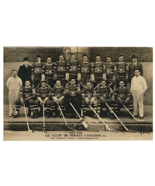 Montreal Canadiens 1933-34 Real Team Photo Postcard - Morenz! Joliat!