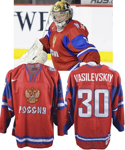 Andrei Vasilevskiy 2012 World Junior Championship Team Russia Game-Worn Jersey with LOA
