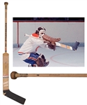 Rogatien Vachons Early-1970s Montreal Canadiens Victoriaville Game-Used Stick Signed by Vachon, Myre and Dryden