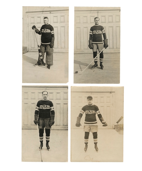 Scarce Montreal Canadiens 1924-25 Player Photo Collection of 7 Featuring Vezina, Joliat, Odie and Sprague Cleghorn and Sylvio Mantha - World Globe Jerseys! 