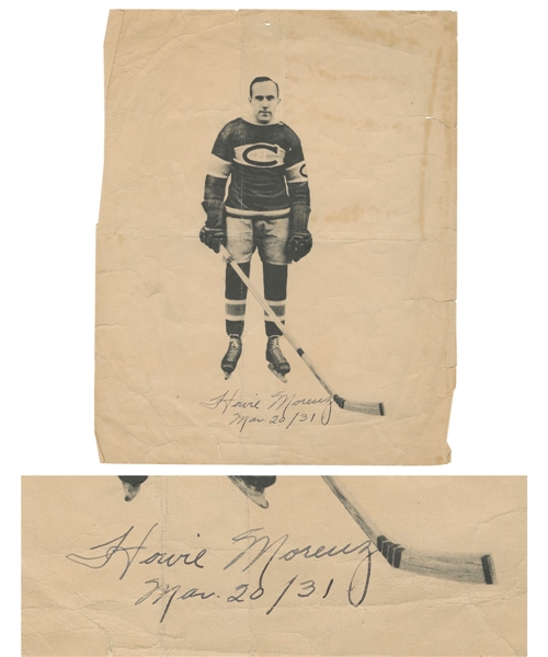 Deceased HOFer Howie Morenz Signed Montreal Canadiens Picture (8" x 10") - Dated from 1930-31 Stanley Cup Championship Season!