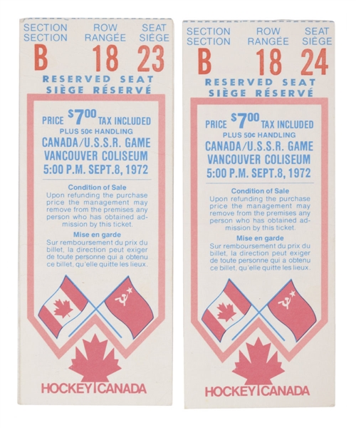 1972 Canada-Russia Series Game #4 Ticket Stubs (2) from Vancouver
