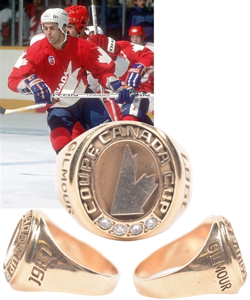 Doug Gilmours 1987 Canada Cup Team Canada 10K Gold and Diamond Ring with His Signed LOA