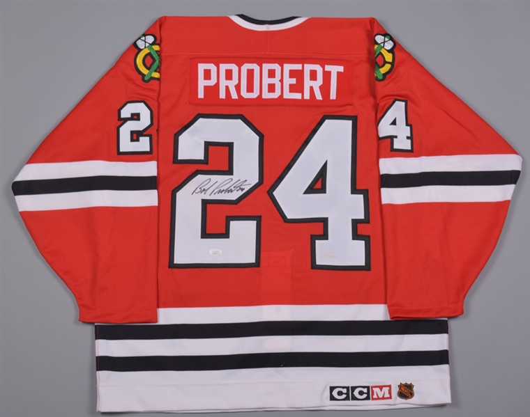 Chicago Black Hawks All-Time Greats Signed Jersey Collection of 5 - Tony Esposito, Bobby Hull, Doug Wilson, Chris Chelios and Bob Probert - All Authenticated