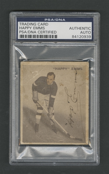 1933-34 World Wide Gum Ice Kings (V357) Hockey #55 Leighton "Happy" Emms Signed Rookie Card – PSA/DNA Certified