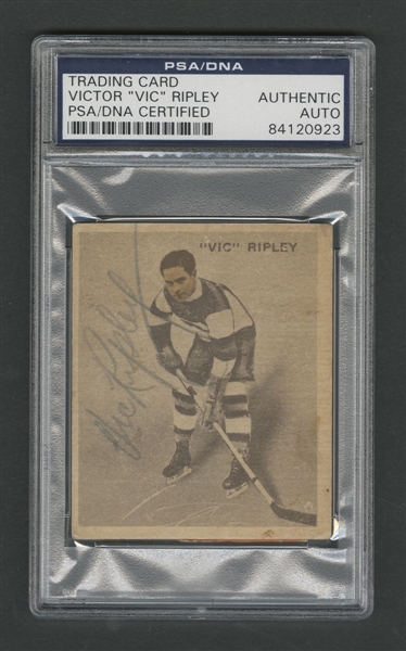 1933-34 World Wide Gum Ice Kings (V357) Hockey #54 Vic Ripley Signed Rookie Card – PSA/DNA Certified