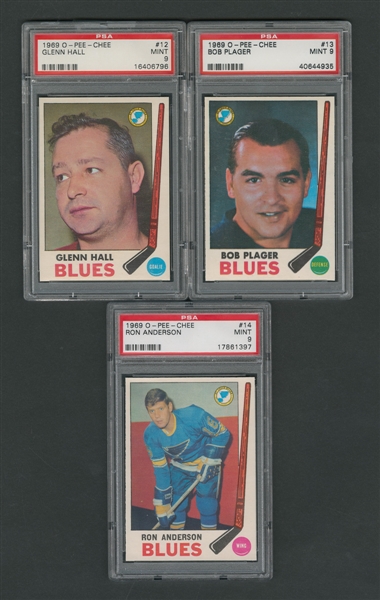 1969-70 O-Pee-Chee St.Louis Blues PSA-Graded Hockey Card Collection of 3 - All Graded PSA 9 - One Highest Graded!