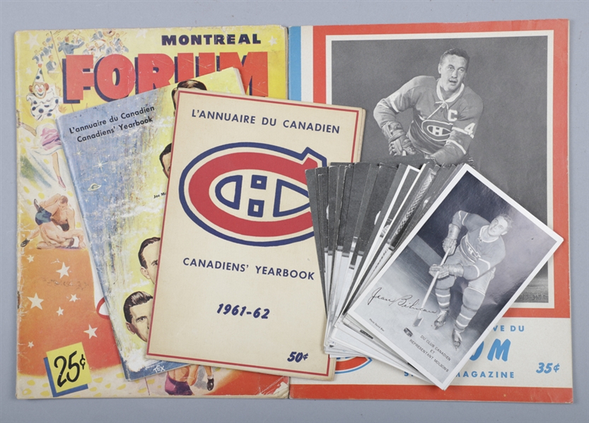Montreal Canadiens 1960-61 and 1961-62 Media Guides, 1948-70 Hockey Programs (6) Inc. March 13th 1955 Pre-Richard Riot Program Plus 1950s/1960s Postcards (34) 