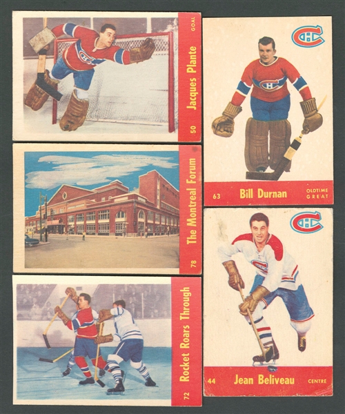 1955-56 Parkhurst Quaker Oats Hockey Starter Set (53/79) Including Plante, Beliveau, Vezina, Morenz, Durnan and The Montreal Forum