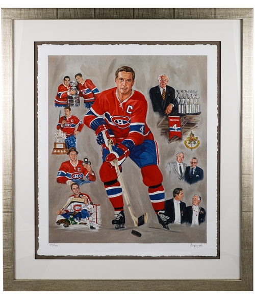 Jean Beliveaus Montreal Canadiens Limited-Edition Framed Lithograph by Michel Lapensee #25/100 from His Personal Collection with Family LOA  (22" x 36")