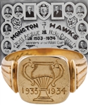Percy Nicklins 1933-34 Moncton Hawks Allan Cup Championships 10K Gold Ring with Family LOA